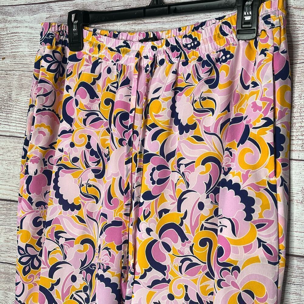 J. Crew Pull On 100% Silk Colorful Fun Bright Paisley Swirl Pants Size 8 - Picture 9 of 12